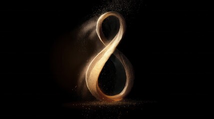 Poster - Elegant golden figure eight design on dark background with sparkling dust for luxury celebration concept and artistic decoration with modern style and unique visual mood