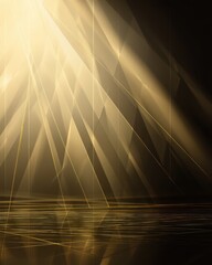 Poster - Abstract golden light beams illuminating a dark stage with reflective floor creating a dramatic and elegant atmosphere with a modern and sophisticated style