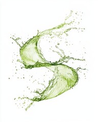 Poster - Dynamic green liquid splash on white backdrop showcasing fluid motion and refreshing essence for vibrant designs and creative projects evoking freshness