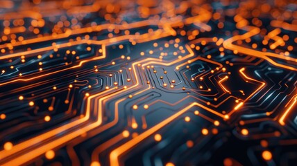 Fototapete - Abstract picture particle in complex circuit with digital technology style design and the electric light graphic show dynamic movement represent processor of chip algorithm process on computer. AIG53.