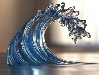 Poster - Captivating water wave frozen in time showcasing the beauty of fluid dynamics against a neutral backdrop with soft lighting creating a serene and elegant visual