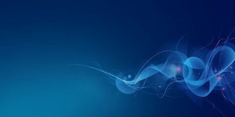 Poster - Abstract blue background with flowing lines and glowing orbs on the right side of frame
