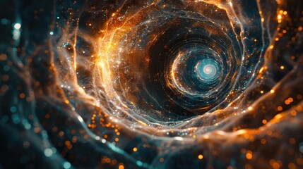 Poster - Explore a mesmerizing cosmic wormhole spiral, blending vibrant colors and glowing light patterns. Ideal for science fiction and abstract art themes.