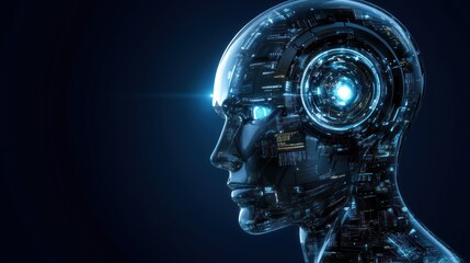 Poster - Robot head with glowing circuits
