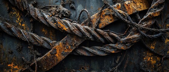 Poster - Twisted metal abstract with rust and decay creating a dark industrial texture and a dramatic visual effect for backgrounds and creative projects with a grunge style
