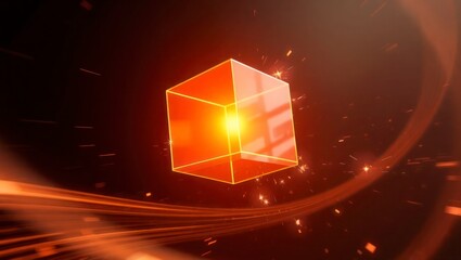 Fototapete - Glowing cube dances amid sparks  streaks