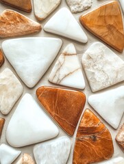 Poster - Triangular gemstone arrangement conveying balance and harmony earthy tones and textures creating a sense of natural beauty and tranquility perfect for wellness and design