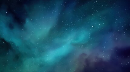 Poster - ethereal cosmic vista of teal and navy nebula with sparkling stars creating a serene celestial atmos
