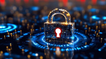 Poster - Digital padlock security system circuit board concept cyber data protection