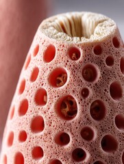 Poster - Close up coral texture with holes in a light pink color with a white interior in macro photography style showcasing intricate details and unique patterns