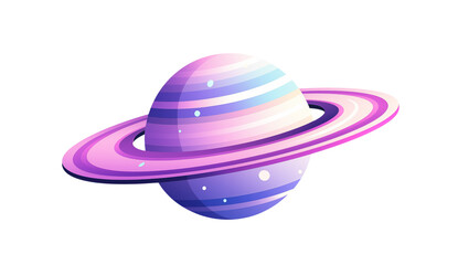 Poster - Illustrated planet with rings in shades of purple and pink on a solid black color background transparent background png