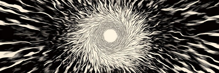 Poster - Monochrome swirling vortex with light at the center drawing or design