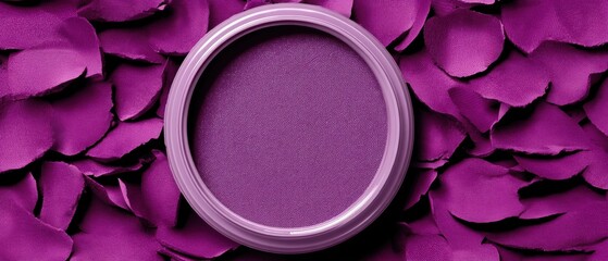 Poster - Elegant purple petals surrounding a circular container create a textured background with a soft and romantic aesthetic for various design applications