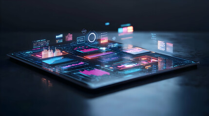 Poster - Digital Tablet With Glowing Data Graphics