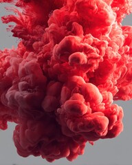 Poster - Crimson ink cloud in water abstract dynamic flow artistic concept ethereal movement underwater explosion red color splash creative background