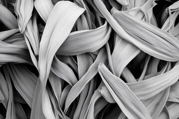 Poster - abstract monochrome composition of dried leaves showcasing intricate textures and organic forms arti
