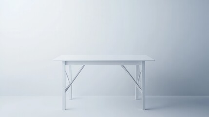 Poster - A pristine white table with metal legs stands gracefully against a minimalist white background