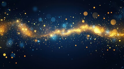 Wall Mural - abstract dark blue and gold particle background with christmas golden light bokeh, shining particles
