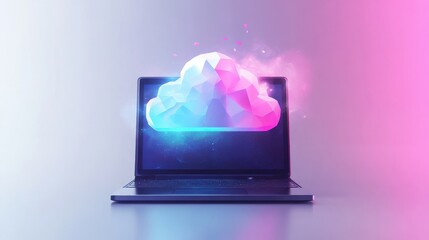 Poster - cloud concept. laptop on grey gradient background. vector. illustration