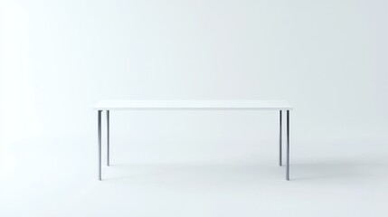 Poster - A pristine white table with metal legs stands gracefully against a minimalist white background