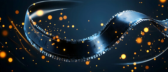 Poster - Abstract Blue Spiral Design With Glowing Orange Particles