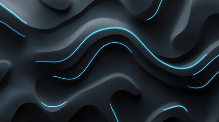 Poster - dark grey black abstract background with blue glowing lines design for social media post, business, 