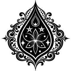 black and white floral vector design with ornate flower and leaf elements in a vintage pattern