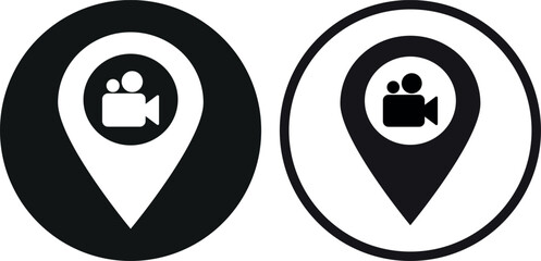 Poster - Video camera location pin icon set in two styles . Camera map pointer icon . Vector illustration