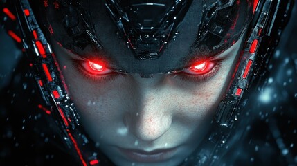 Poster - Futuristic cyborg with glowing red eyes