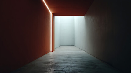 Aufkleber - corridor to light: a narrow hallway with an illuminated entrance, contrasts dark & light. concrete f
