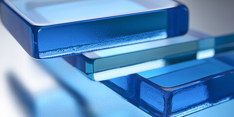 Leinwandbilder - Three blue glass tiles creating an elegant and modern design