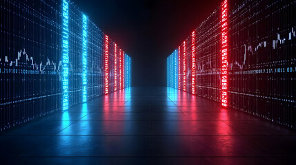 Poster - Abstract Neon Glowing Tunnel With Red And Blue Light