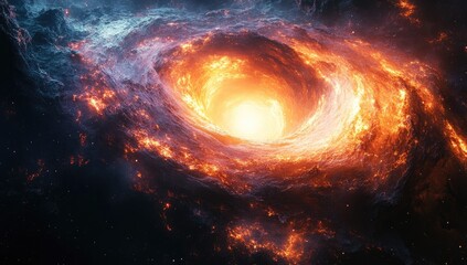 fiery cosmic vortex, swirling nebula, space, bright core, background stars, science fiction imagery