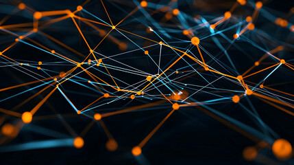 Poster - Abstract Network Design With Orange And Blue Lines And Dots On Dark Background