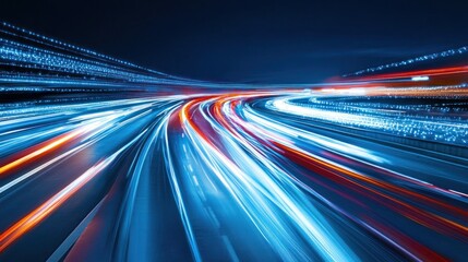 Poster - Night highway light trails long exposure