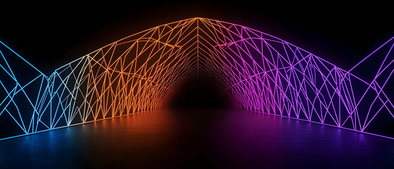 Poster - Abstract Neon Geometric Shapes Tunnel