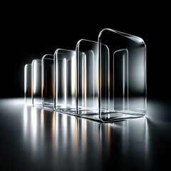 Aufkleber - Abstract Arrangement: Crystal Clear Forms in a Dark Ambient Setting with Reflective Surface