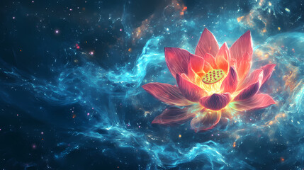 Wall Mural - A cosmic lotus blooms in deep space glowing with infinite waves of celestial energy. [Fractal Eden] | Recursive Gardens | infinite blossoms. Illustration