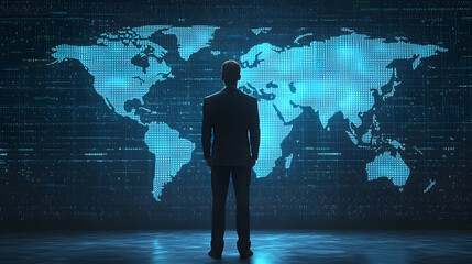 Poster - Businessman Contemplating Global Digital Network