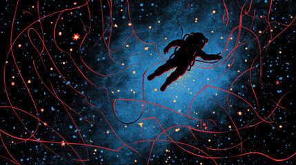 astronaut floating in deep space illustration with stars and cosmic background for wallpaper use