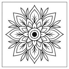 Poster - A serene mandala design, a captivating black and white illustration embodying symmetry, mindfulness, and spiritual essence. Explore the intricate pattern, coloring page