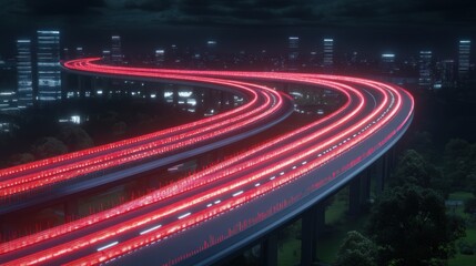 Poster - Night highway traffic with red light trails