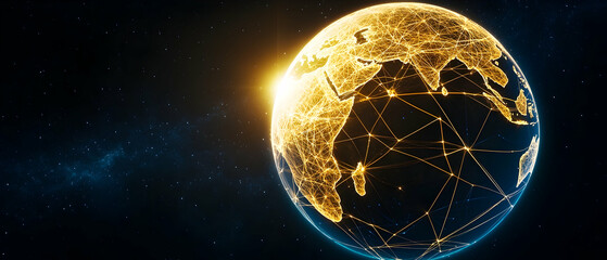 Poster - Golden Illuminated Earth In Space