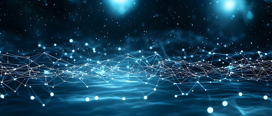 Poster - Abstract Digital Network Background With Glowing White Lines And Dots
