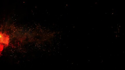 Wall Mural - red left side fire flares and ember particles effects loop transparent background alpha channel