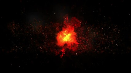 Wall Mural - center red fire flares and ember particles effects loop transparent background alpha channel