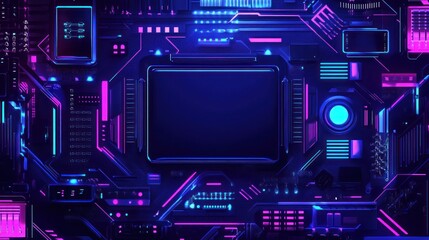 Poster - Futuristic neon circuit board background