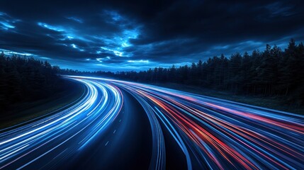 Poster - Highway light trails at dusk