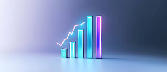 Poster - Glowing Neon Bar Graph Showing Growth Trend