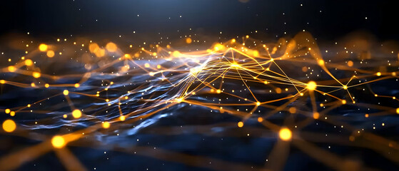 Poster - Abstract Network Design With Golden Lines And Blue Background